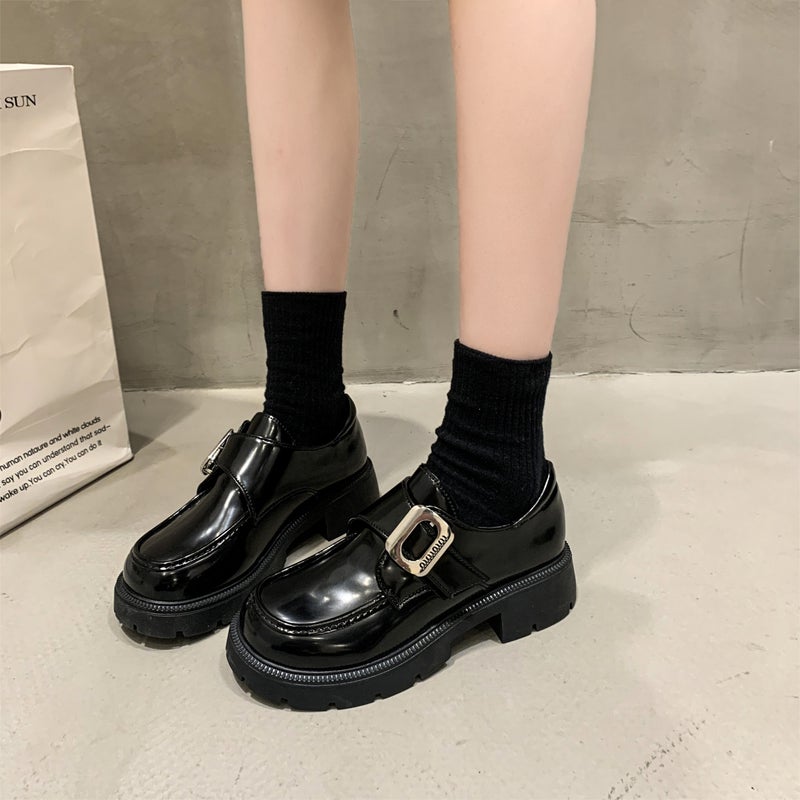 أحذية لوفرز بكعب سميك وفتحة ضحلة تناسب جميع الأزياء موضة 2024 أسلوب كوري أحذية طلابية سهلة الارتداء - Image 5